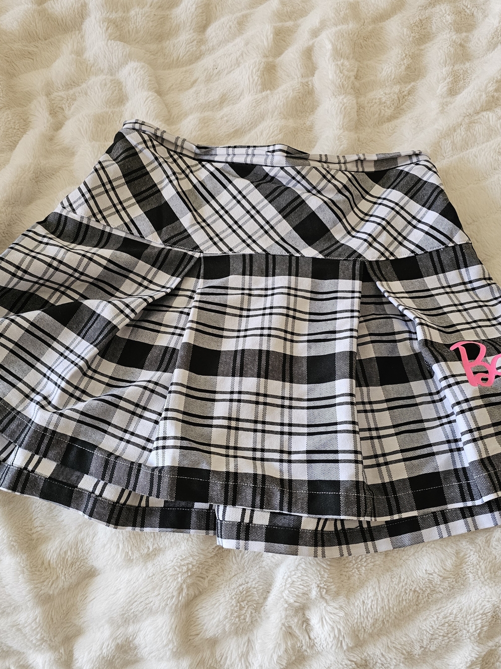 Barbie Black and White Plaid Pleated Skirt with Pink Logo